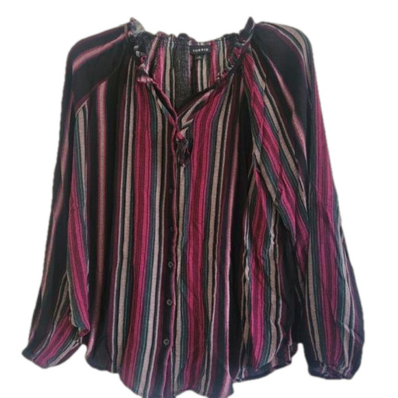 torrid Tops - Torrid Multicolored Button Front Tie Closure Top Size 0 (M/L)